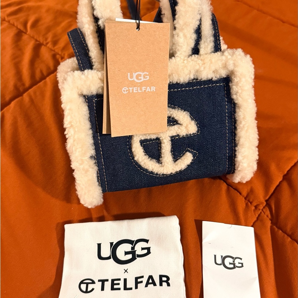 Telfar UGG Mini Bag in Denim Blue with Cream Shearling Trim